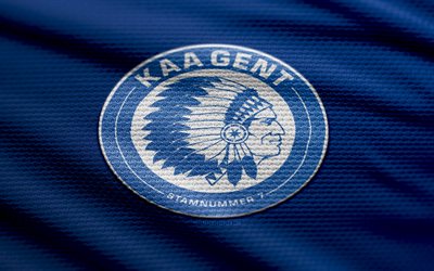 KAA Gent fabric logo, 4k, blue fabric background, Jupiler Pro League, bokeh, soccer, KAA Gent logo, football, KAA Gent emblem, KAA Gent, belgian football club, Gent FC