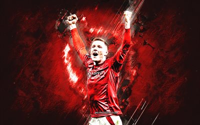 Elliot Anderson, Nottingham Forest FC, Scottish footballer, red stone background, grunge art, Premier League, England, soccer, Elliot Anderson Nottingham Forest