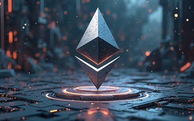 ethereum 3d işareti, 4k, ethereum logosu, yüksek teknoloji ürünü, kripto para birimi, eti, ethereum sembolü ile arka plan, ethereum sanatı