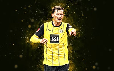 パスカルグロス, 4k, 黄色のネオンライト, ボルシア・ドルトムント, ブンデスリーガ, ドイツのサッカー選手, パスカルグロス4k, フットボール, サッカー, bvb, bvボルシア09ドルトムント, pascal gross borussia dortmund