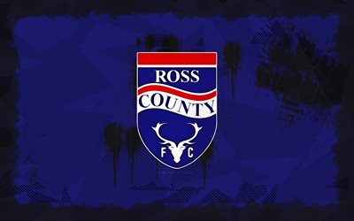 ross county fc grunge  logo, 4k, skotlantilainen pääministeri, sininen grunge  tausta, jalkapallo, ross county fc  tunnus, ross county fc  logo, ross county fc, skotlannin jalkapalloseura, ross county
