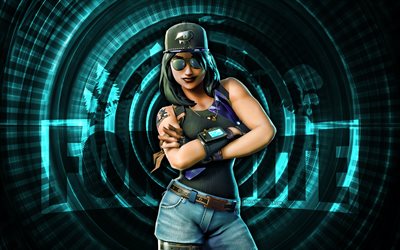 fortune fortnite, 4k, fond en spirale turquoise, fortnite, créatif, peau de bonne aventure, peau de fortune de fortnite, fortune, personnages fortnite