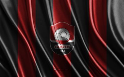 4k, Al Raed FC logo, Saudi Pro League, red black silk texture, Al Raed FC flag, Saudi football club, soccer, silk flag, Al Raed FC emblem, Saudi Arabia, Al Raed FC badge, Al Raed FC