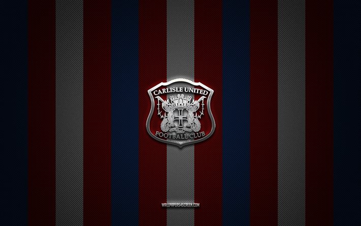 Carlisle United FC logo, English football club, League Two, red white carbon background, Carlisle United FC emblem, football, Carlisle United FC, England, Carlisle United