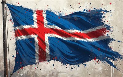 bandiera islandese, 4k, flag islandese sul bandiera, bandiera di vernice islandese, grunge art, flag islandese, islanda, bandiera dell'islanda