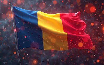 4k, علم رومانيا على سارية العلم, الفن الرقمي, علم رومانيا, خلفية مجردة, العلم الروماني, أوروبا, موجات النسيج علم رومانيا, رومانيا, 3d رومانيا العلم