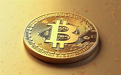 bitcoin 3d işareti, 4k, bitcoin altın para, kripto para birimi, altın arka plan, bitcoin işareti, bitcoin sembolü, bitcoin logosu, yaratıcı sanat, bitcoin işareti ile arka plan