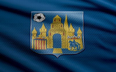 KVC Westerlo fabric logo, 4k, blue fabric background, Jupiler Pro League, bokeh, soccer, KVC Westerlo logo, football, KVC Westerlo emblem, KVC Westerlo, belgian football club, Westerlo FC