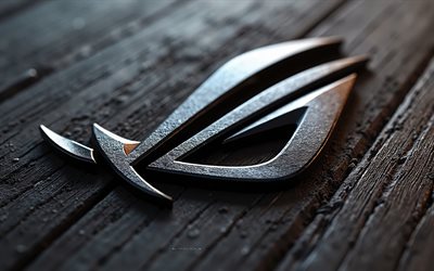 rog  logo, 4k, kreative kunst, rog 3d brown holzlogo, schwarzes holz nach hinten, rog 3d  logo, rog, 3d rog emblem, republik der spieler, asus rog