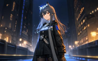 4k, texas, paysage nocturne, arknights, réverbères, personnages d'anime, manga, texas l'omertosa, personnages arknights, texas arknights