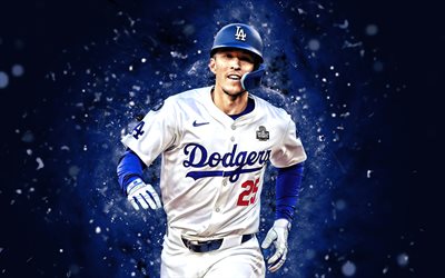 tommy edman, 4k, mavi neon işıklar, los angeles dodgers, mlb, amerikan beyzbol oyuncuları, tommy edman 4k, beyzbol, major league beyzbol, la dodgers, tommy edman dodgers
