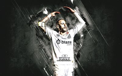 neymar jr, santos fc, calciatore brasiliano, world football star, grunge art, sfondo di pietra bianca, brasile, neymar santos fc, neymar da silva santos junior, neymar, calcio