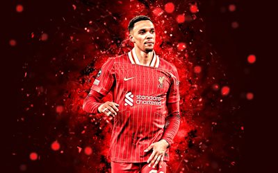 4k, Trent Alexander-Arnold, creative, Liverpool FC, english footballers, soccer, Trent Alexander-Arnold 4K, red neon lights, Premier League, football, Trent Alexander-Arnold Liverpool