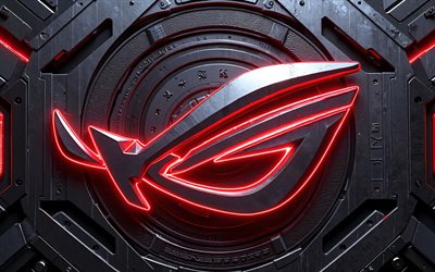 4k, rogo rog metal, macro, néons rouges, fond de métal grunge, république des joueurs, créatif, logo rog 3d, œuvres d'art, asus rog, logo de la république des joueurs, logo rog, asus, rog