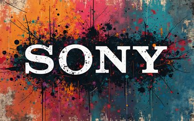 4k, ソニーグランジロゴ, アートワーク, エレクトロニクスブランド, カラフルなグランジの背景, ブランド, ソニーカラフルなロゴ, クリエイティブ, ソニーロゴ, sony abstract logo, ソニー