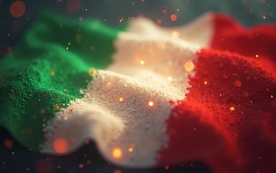 italienische flagge, 4k, digitale kunst, farbenfrohe blendung, tag italiens, flagge italiens, zusammenfassung kunst, bokeh, italienische nationale symbole, italien flohm flag, kreative kunst, italien