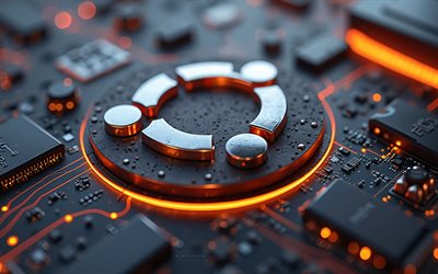 ubuntuスチールロゴ, 4k, ubuntu 3dロゴ, テクノロジーの背景, ディテール, ubuntu, linux, ubuntuロゴ付きの背景