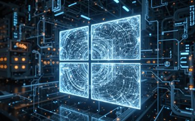 Windows 10 logo, 4k, dark hi-tech background, Windows 10 neon logo, blue neon light, X-ray, Windows 10 emblem, Windows 10 3d logo, Windows, blue Windows neon logo, Windows logo