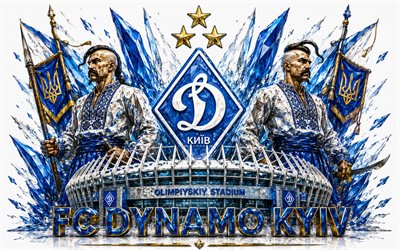 FC Dynamo Kyiv logo, 4k, Ukrainian football club, FC Dynamo Kyiv, crystal art, FC Dynamo Kyiv emblem, Olimpiyskiy National Sports Complex, Kyiv, Ukraine, football, Dynamo Kyiv logo, crystal Kozaky, Dynamo Kyiv
