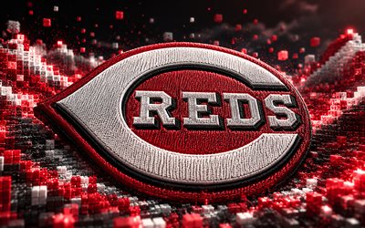 Cincinnati Reds fabric logo, 4k, red white 3D background, MLB, baseball, Cincinnati Reds logo, Cincinnati Reds emblem, american baseball team, Cincinnati Reds
