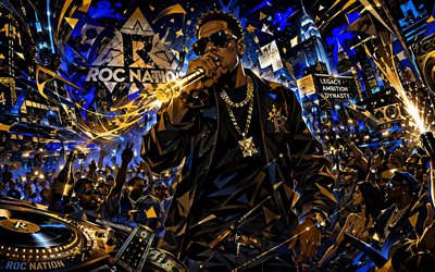 4k, Jay-Z, abstract art, concert, night party, fans, creative background, music stars, Shawn Corey Carter, Jay-Z on concert, Jay Z, american rapper, Jay-Z art, american celebrity, Jay-Z 4K
