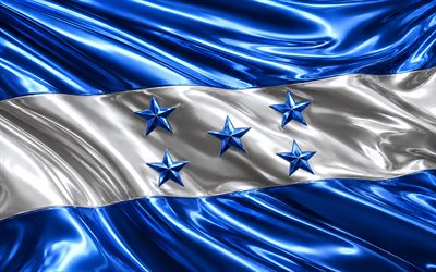 Honduras metallic flag, 4k, metal 3D flags, North American countries, flag of Honduras, Day of Honduras, artwork, Honduras metal flag, Honduran flag, Jamaica, Honduran national symbols, Honduras flag