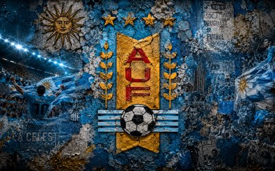 شعار منتخب أوروغواي لكرة القدم, 4k, خلفية الحجر, منتخب أوروغواي لكرة القدم, كأس العالم لكرة القدم 2026, فن جدارية, كرة القدم, أوروغواي