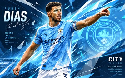 ruben dias, manchester city fc, vektori taidetta, sininen valkoinen abstrakti tausta, ruben dias manchester city fc, luovaa taidetta, manchester city fc  logo, ruben dias manchester city, jalkapallo, manchester city
