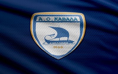 logotipo de tela kavala fc, 4k, fondo de tela azul, super league 2, bokeh, fútbol, logo de kavala fc, fútbol americano, kavala fc emblema, grecia, ao kavala, club de fútbol griego, kavala fc