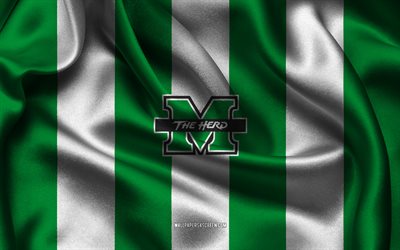4k, Marshall Thundering Herd logo, green white silk fabric, American football team, Marshall Thundering Herd emblem, NCAA, Marshall Thundering Herd, USA, American football, Marshall Thundering Herd football