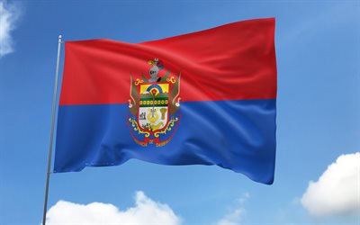 bandera de chimborazo en la bandera, 4k, provincias ecuatorianas, cielo azul, bandera de chimborazo, banderas de satén ondulados, provincias de ecuador, asta de bandera con banderas, día de chimborazo, ecuador, provincia de carchi, chimborazo