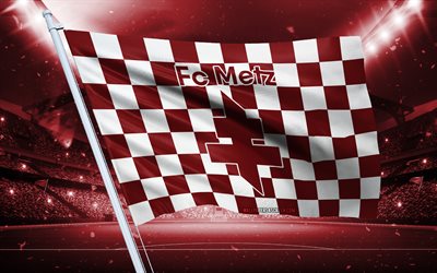 4k, fc metz logo, französischer fußballverein, stadionflagge, fc metz fans flagge, kastanienbraune weiße flagge, fc metz emblem, ligue 2, frankreich, fußball, fc metz