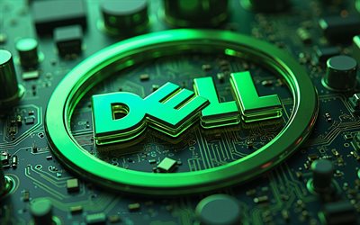 dell 3d green logo, 4k, scheda madre verde, logo dell, emblema dell, background tecnologico verde, dell, sfondo con logo dell