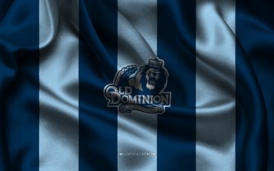 4k, logotipo monarchs de domínio velho, tecido de seda azul, time de futebol americano, emblema de monarcas de domínio antigo, ncaa, velhos monarcas de domínio, eua, futebol americano, old dominion monarchs football