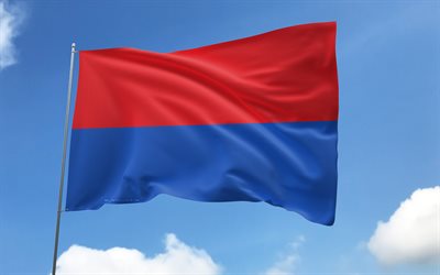 bandera de cotopaxi en la bandera, 4k, provincias ecuatorianas, cielo azul, bandera de cotopaxi, banderas de satén ondulados, bandera de cootopaxi, provincias de ecuador, asta de bandera con banderas, día de cotopaxi, ecuador, provincia de cotopaxi, cootopaxi