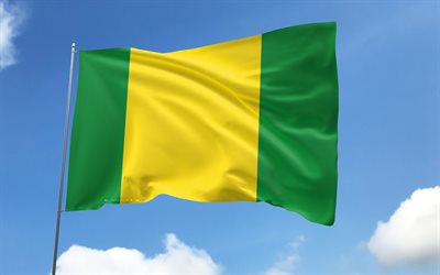 bandera de el oro en la bandera, 4k, provincias ecuatorianas, cielo azul, bandera de el oro, banderas de satén ondulados, provincias de ecuador, asta de bandera con banderas, día de el oro, ecuador, provincia de el oro, el oro