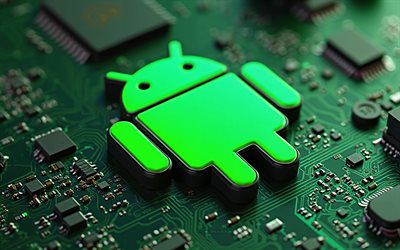 logotipo verde 3d android, 4k, placa  mãe verde, logotipo android, emblema do android, antecedentes da tecnologia verde, android, antecedentes com o logotipo do android