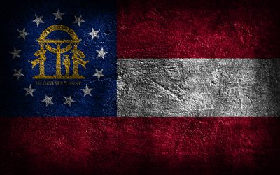 4k, Georgia State flag, stone texture, Flag of Georgia State, Georgia flag, Day of Georgia, grunge art, Georgia, American national symbols, Georgia State, American states, USA