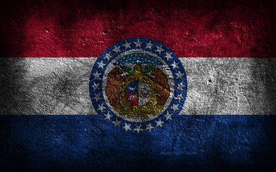 4k, Missouri State flag, stone texture, Flag of Missouri State, Missouri flag, Day of Missouri, grunge art, Missouri, American national symbols, Missouri State, American states, USA