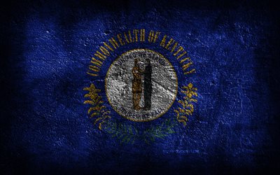 4k, Kentucky State flag, stone texture, Flag of Kentucky State, Kentucky flag, Day of Kentucky, grunge art, Kentucky, American national symbols, Kentucky State, American states, USA