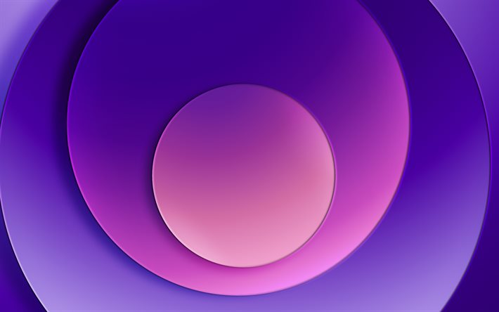 violetta cirklar, 4k, materialdesign, geomteriska former, violetta bakgrunder, geometrisk konst, cirklar, kreativ, violett materialdesign, abstrakt konst