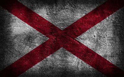 4k, Alabama State flag, stone texture, Flag of Alabama State, Alabama flag, Day of Alabama, grunge art, Alabama, American national symbols, Alabama State, American states, USA