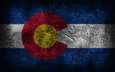 4k, Colorado State flag, stone texture, Flag of Colorado State, Colorado flag, Day of Colorado, grunge art, Colorado, American national symbols, Colorado State, American states, USA