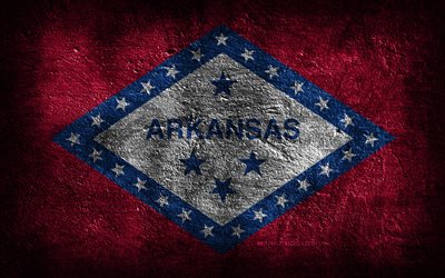 4k, la bandera del estado de arkansas, la piedra, la textura, la bandera de arkansas, el día de arkansas, el grunge de arte, arkansas, los símbolos nacionales estadounidenses, el estado de arkansas, los estados americanos, estados unidos