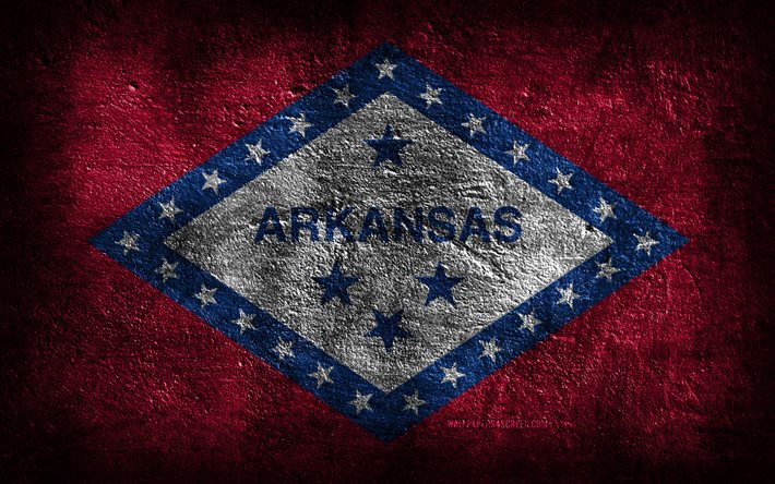 4k, drapeau de l état de l arkansas, la texture de la pierre, le drapeau de l état de l arkansas, drapeau de l arkansas, le jour de l arkansas, l art grunge, l arkansas, les symboles nationaux américains, l état de l arkansas, les états américains, états-unis