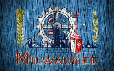 4K, Flag of Milwaukee, american cities, Day of Milwaukee, USA, wooden texture flags, Milwaukee flag, Milwaukee, State of Wisconsin, cities of Wisconsin, US cities, Milwaukee Wisconsin