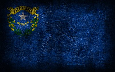 4k, Nevada State flag, stone texture, Flag of Nevada State, Nevada flag, Day of Nevada, grunge art, Nevada, American national symbols, Nevada State, American states, USA