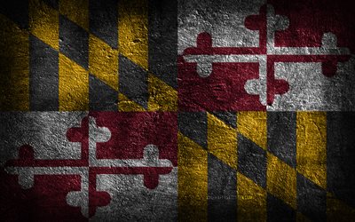 4k, Maryland State flag, stone texture, Flag of Maryland State, Maryland flag, Day of Maryland, grunge art, Maryland, American national symbols, Maryland State, American states, USA