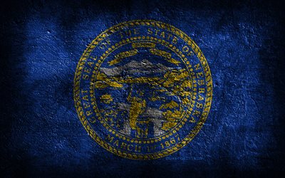 4k, Nebraska State flag, stone texture, Flag of Nebraska State, Nebraska flag, Day of Nebraska, grunge art, Nebraska, American national symbols, Nebraska State, American states, USA
