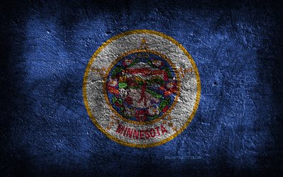 4k, 미네소타 주 깃발, 돌 질감, 미네소타 주의 국기, 미네소타 깃발, 미네소타의 날, 그런지 아트, 미네소타, 미국 국가 상징, 미네소타 주, 미국 주, 미국